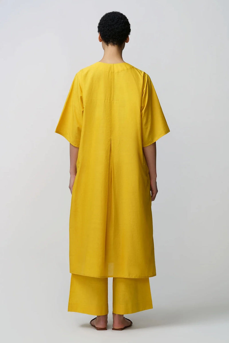 Caftan dress muslin peony flower applique muslin cotton kurta/kurta set by Malika Mathur in yellow for women Worldwide