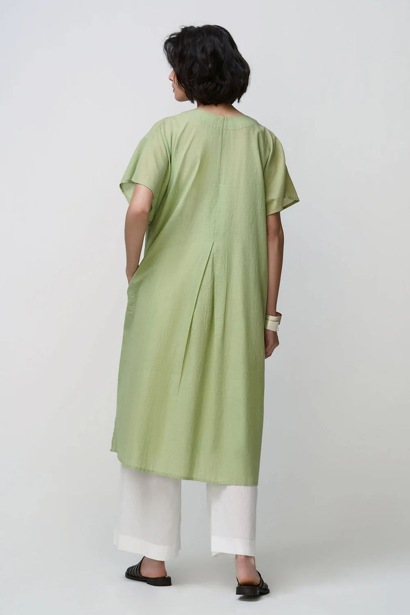 Caftan dress muslin sage green oriental flower applique muslin cotton kurta/kurta set by Malika Mathur in green for women Worldwide