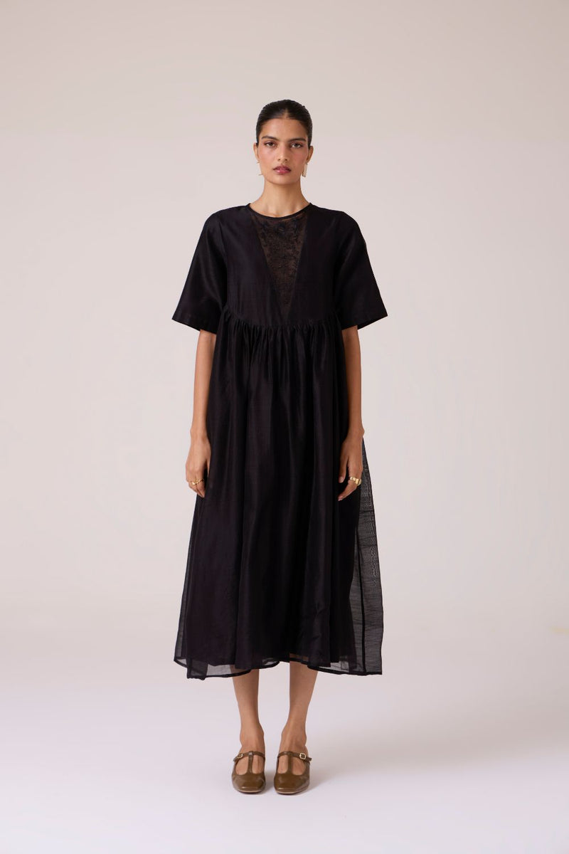 Callisto Black Handwoven Dress chanderi by The Summer House in black color for women Worldwide