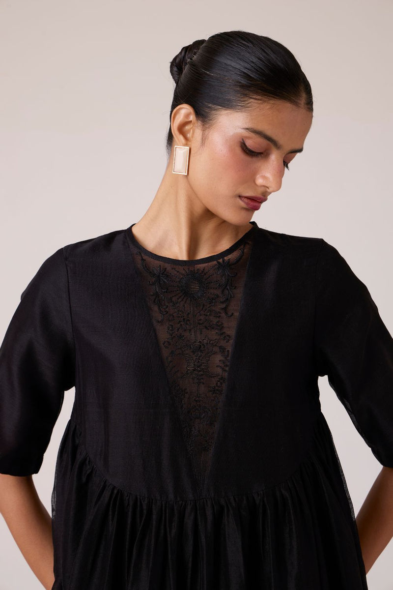 Callisto Black Handwoven Dress chanderi by The Summer House in black color for women Worldwide