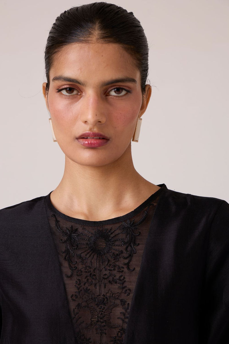 Callisto Black Handwoven Dress chanderi by The Summer House in black color for women Worldwide