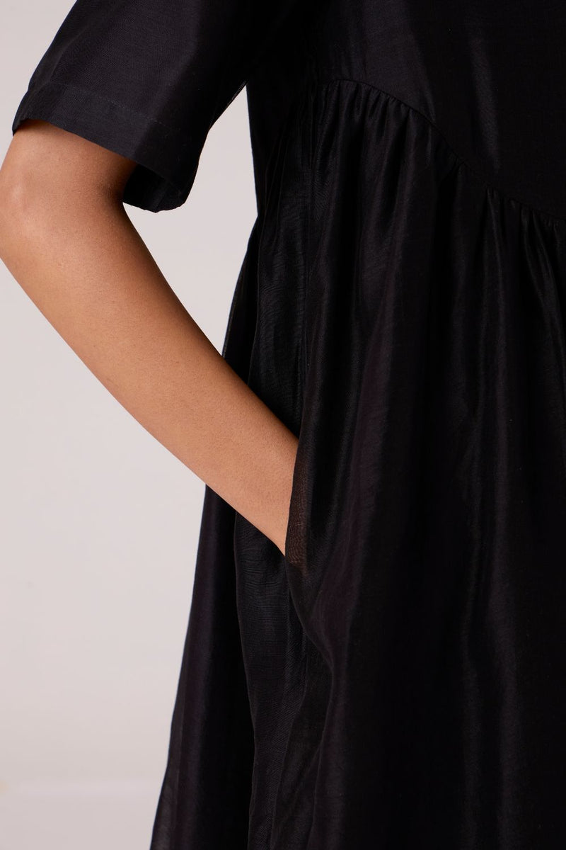Callisto Black Handwoven Dress chanderi by The Summer House in black color for women Worldwide