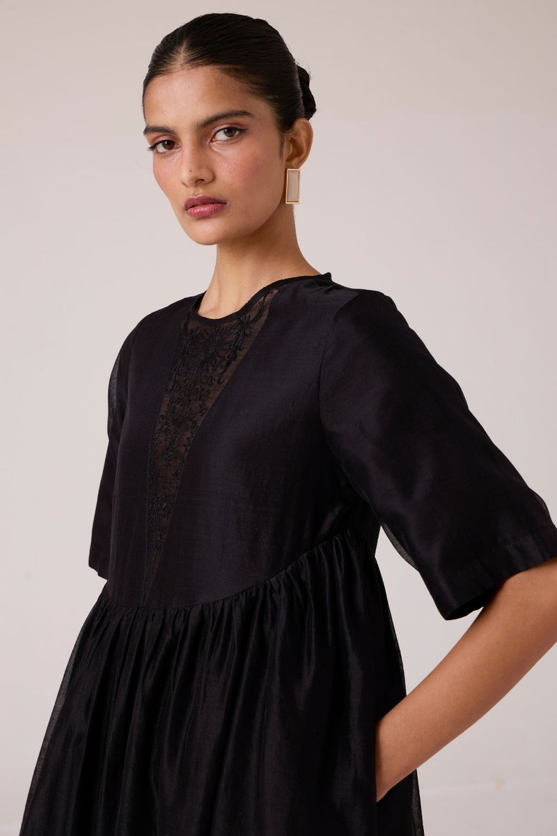 Callisto Black Handwoven Dress chanderi by The Summer House in black color for women Worldwide