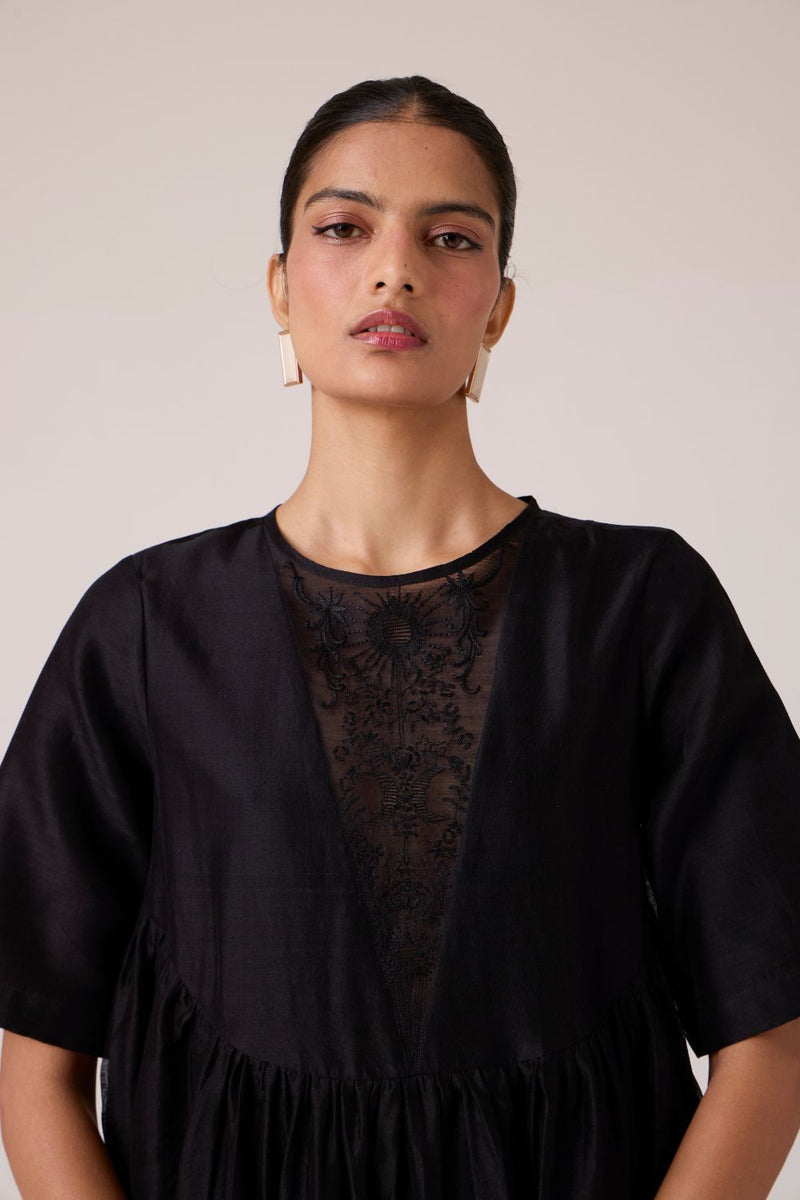 Callisto Black Handwoven Dress chanderi by The Summer House in black color for women Worldwide