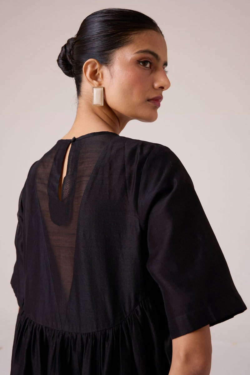 Callisto Black Handwoven Dress chanderi by The Summer House in black color for women Worldwide
