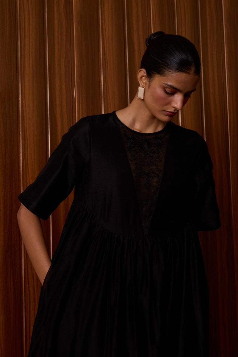 Callisto Black Handwoven Dress chanderi by The Summer House in black color for women Worldwide