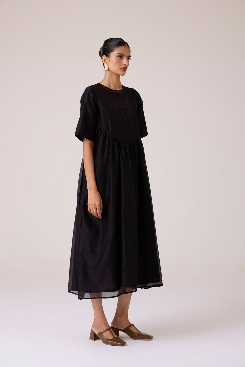 Callisto Black Handwoven Dress chanderi by The Summer House in black color for women Worldwide