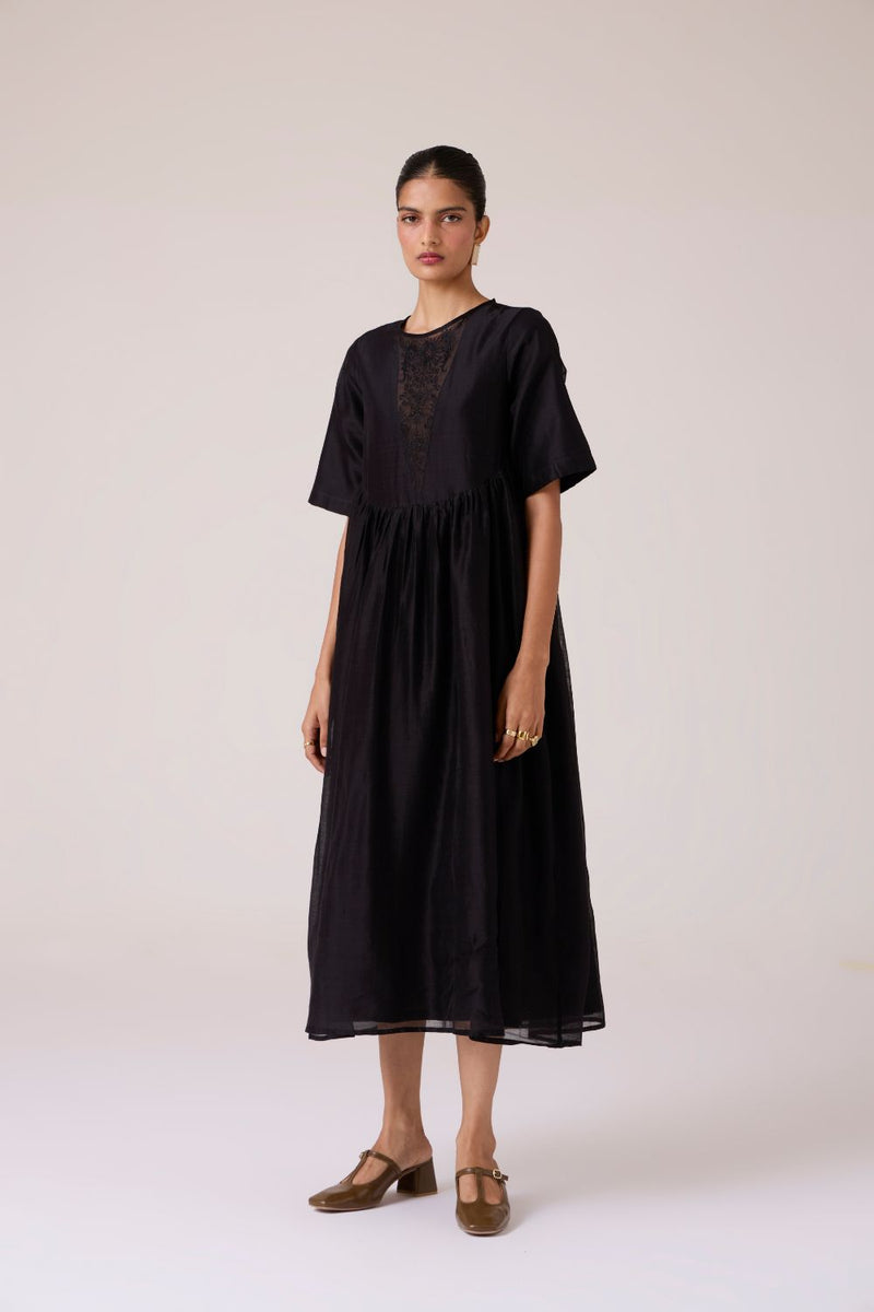 Callisto Black Handwoven Dress chanderi by The Summer House in black color for women Worldwide