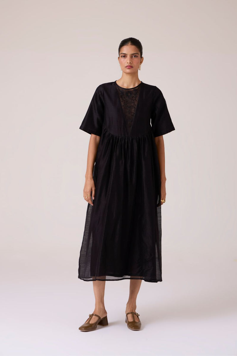 Callisto Black Handwoven Dress chanderi by The Summer House in black color for women Worldwide