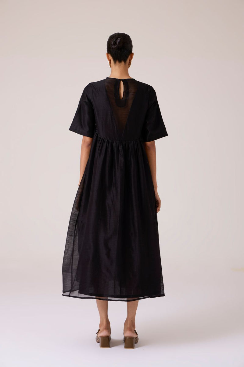 Callisto Black Handwoven Dress chanderi by The Summer House in black color for women Worldwide