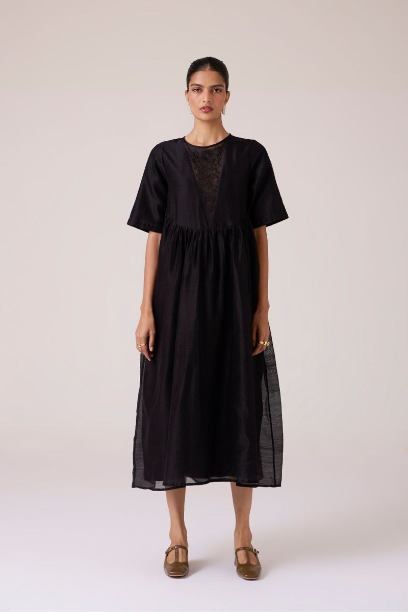Callisto Black Handwoven Dress chanderi by The Summer House in black color for women Worldwide
