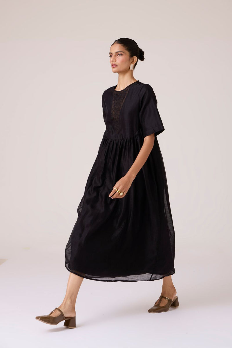 Callisto Black Handwoven Dress chanderi by The Summer House in black color for women Worldwide