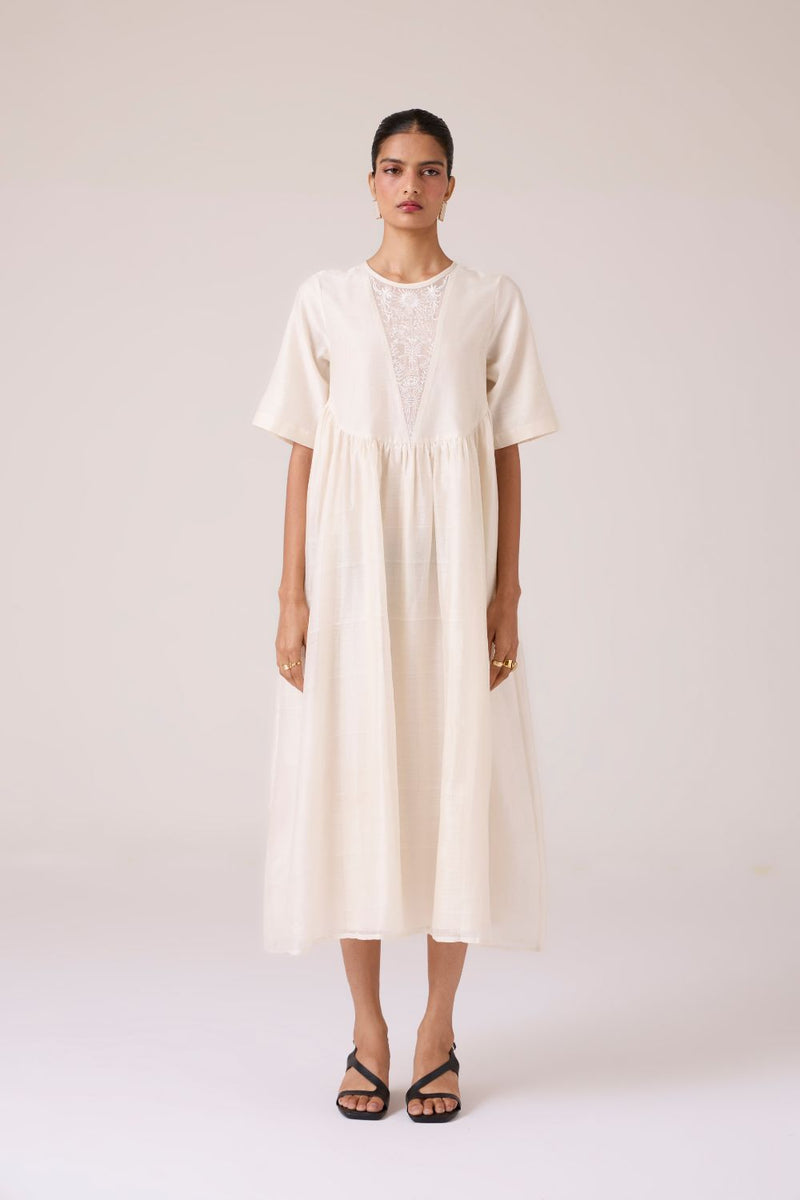 Callisto White Handwoven Dress chanderi by The Summer House in white color for women Worldwide