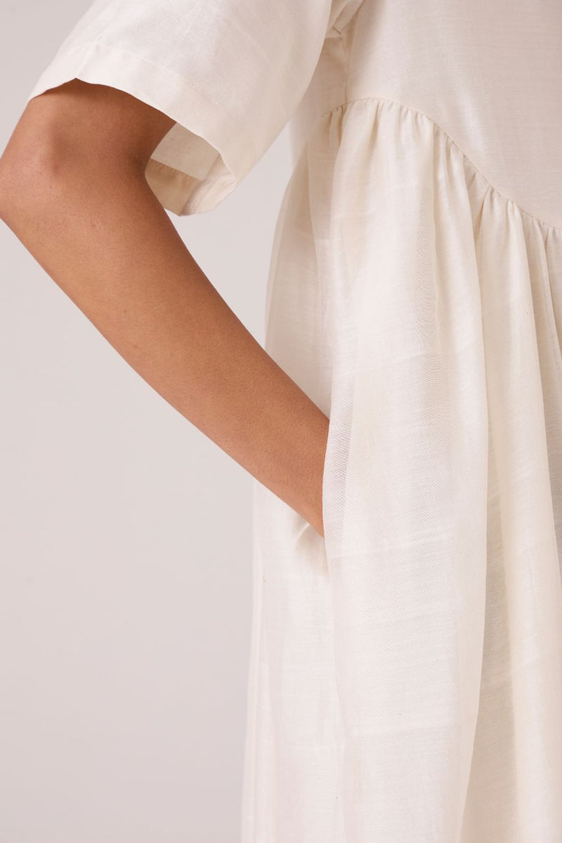 Callisto White Handwoven Dress chanderi by The Summer House in white color for women Worldwide