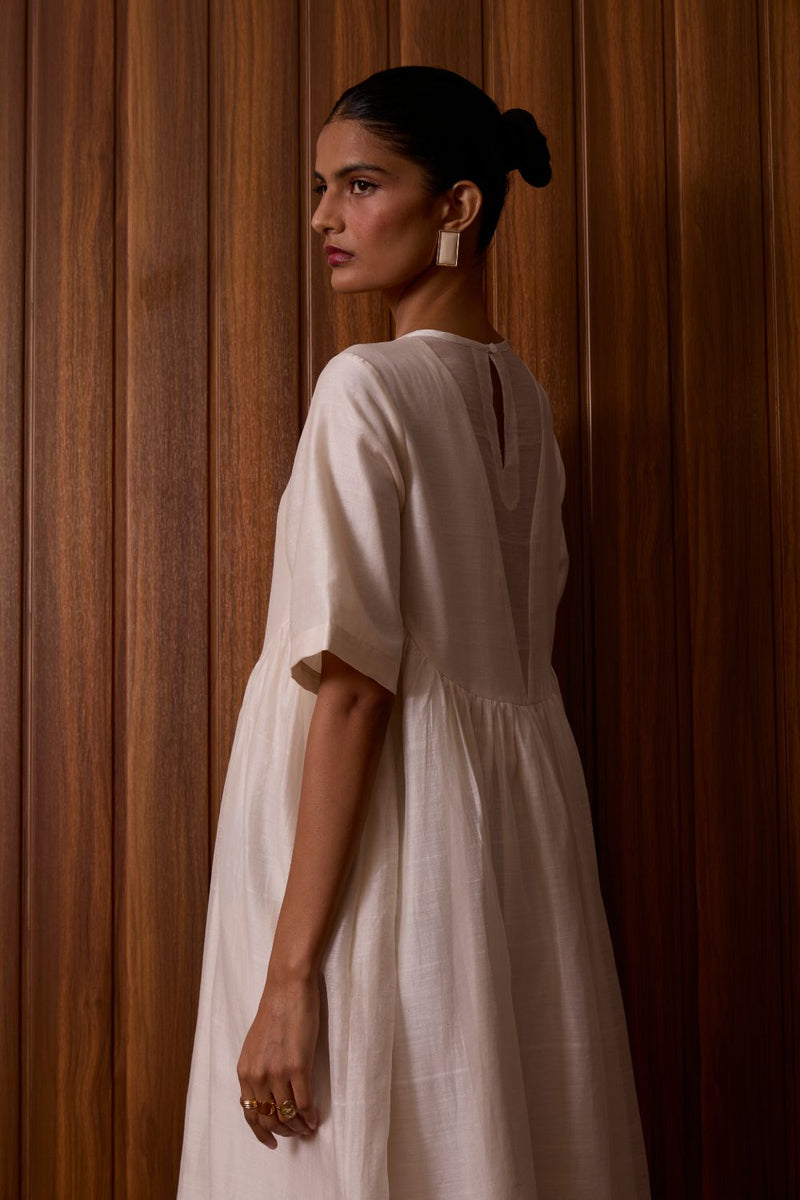 Callisto White Handwoven Dress chanderi by The Summer House in white color for women Worldwide