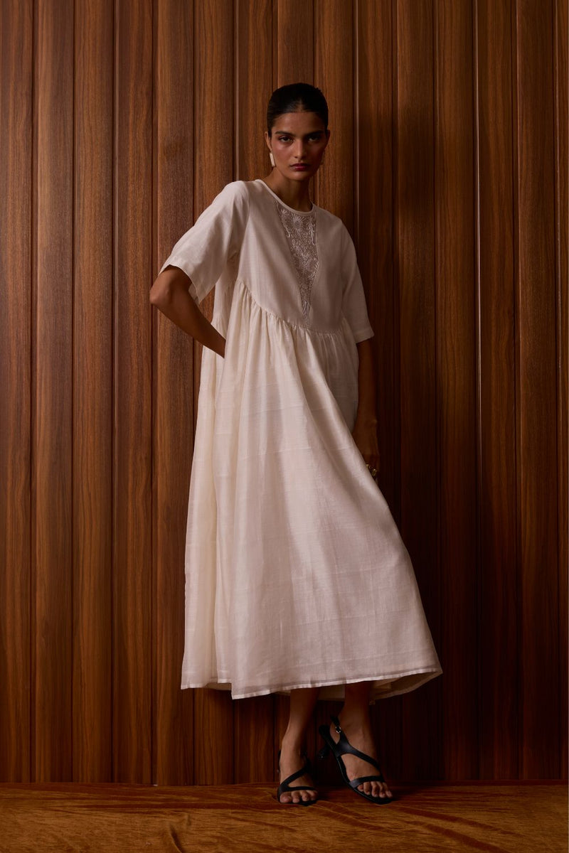 Callisto White Handwoven Dress chanderi by The Summer House in white color for women Worldwide