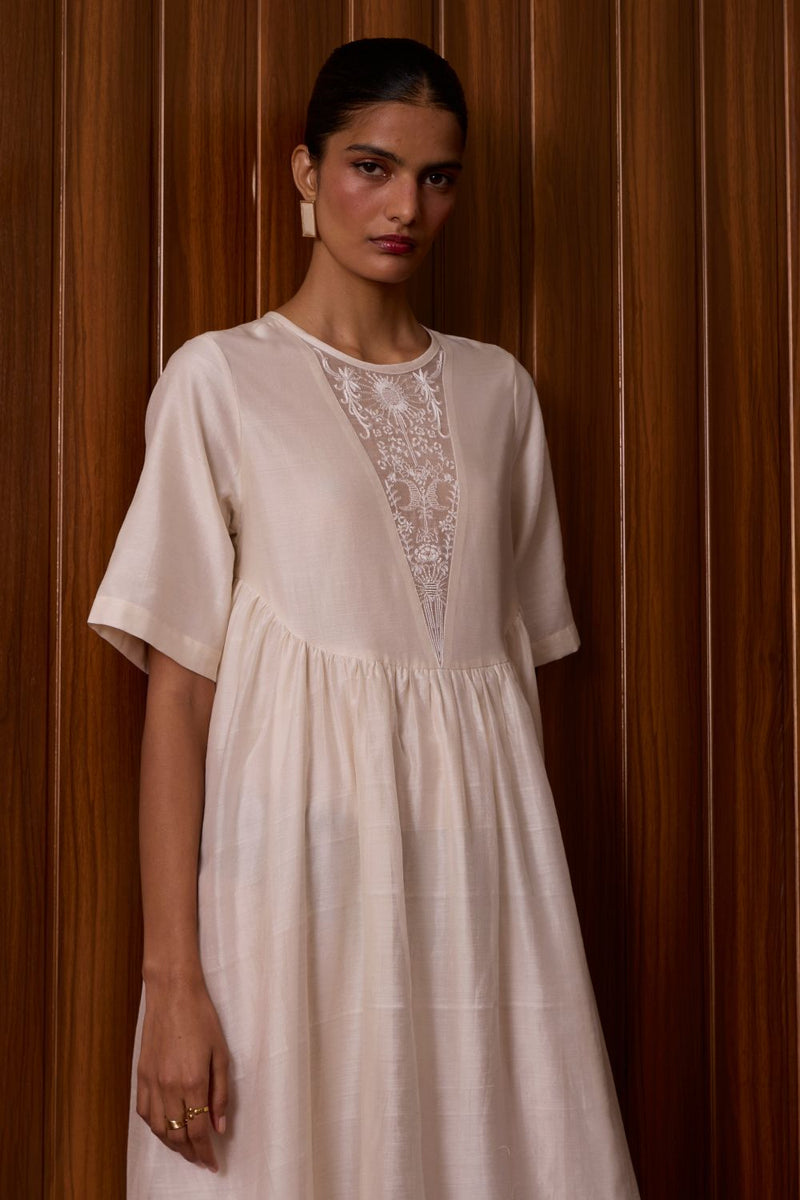 Callisto White Handwoven Dress chanderi by The Summer House in white color for women Worldwide