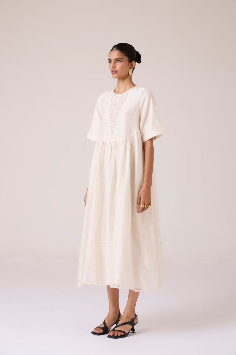 Callisto White Handwoven Dress chanderi by The Summer House in white color for women Worldwide
