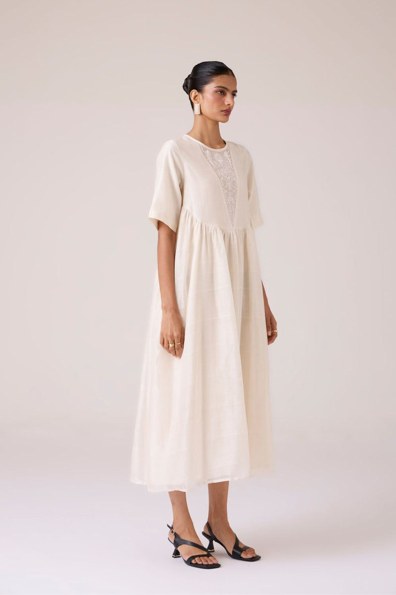 Callisto White Handwoven Dress chanderi by The Summer House in white color for women Worldwide