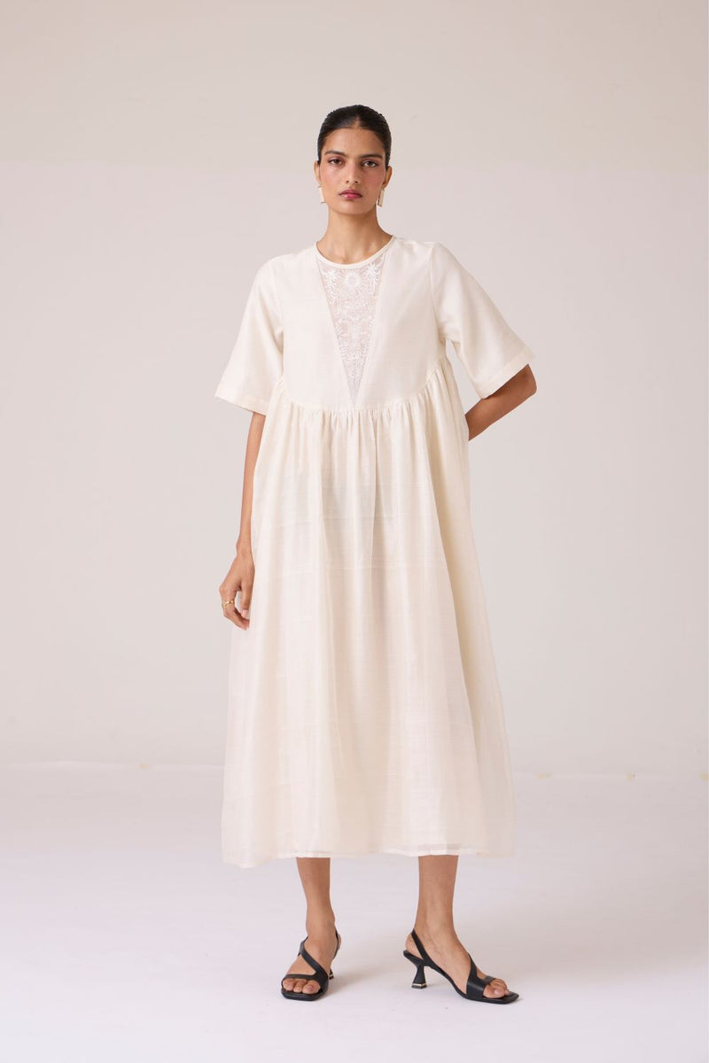 Callisto White Handwoven Dress chanderi by The Summer House in white color for women Worldwide