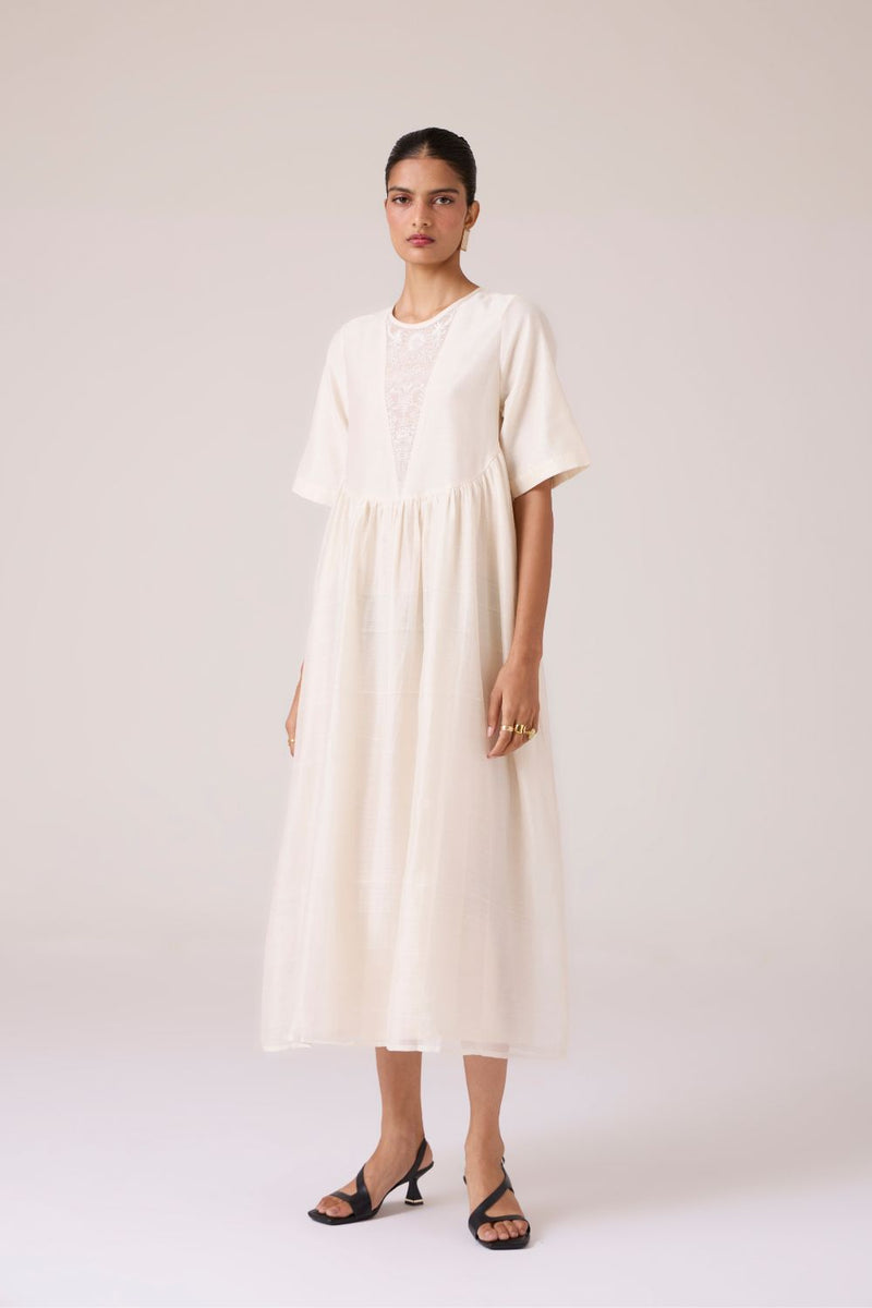 Callisto White Handwoven Dress chanderi by The Summer House in white color for women Worldwide