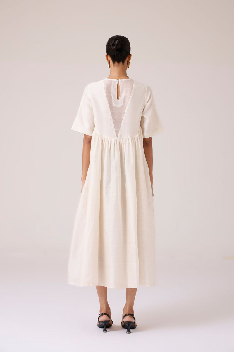 Callisto White Handwoven Dress chanderi by The Summer House in white color for women Worldwide