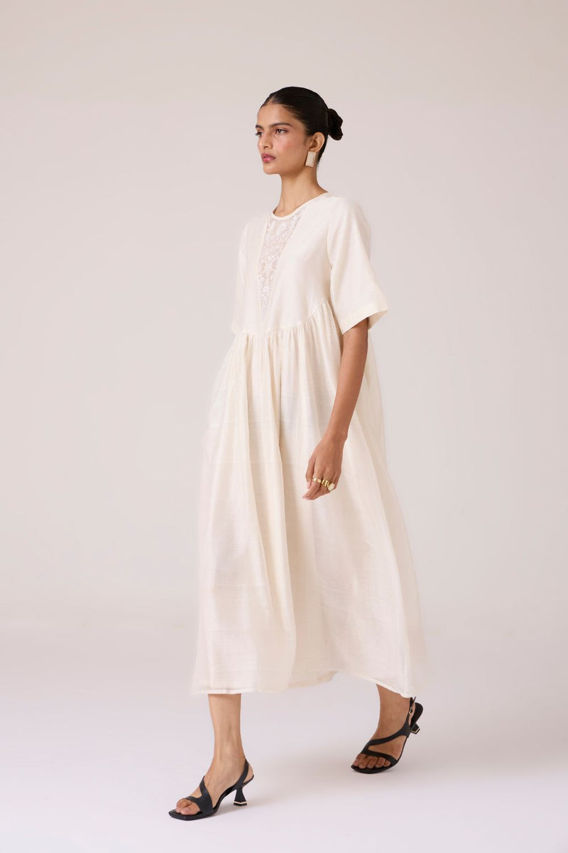 Callisto White Handwoven Dress chanderi by The Summer House in white color for women Worldwide