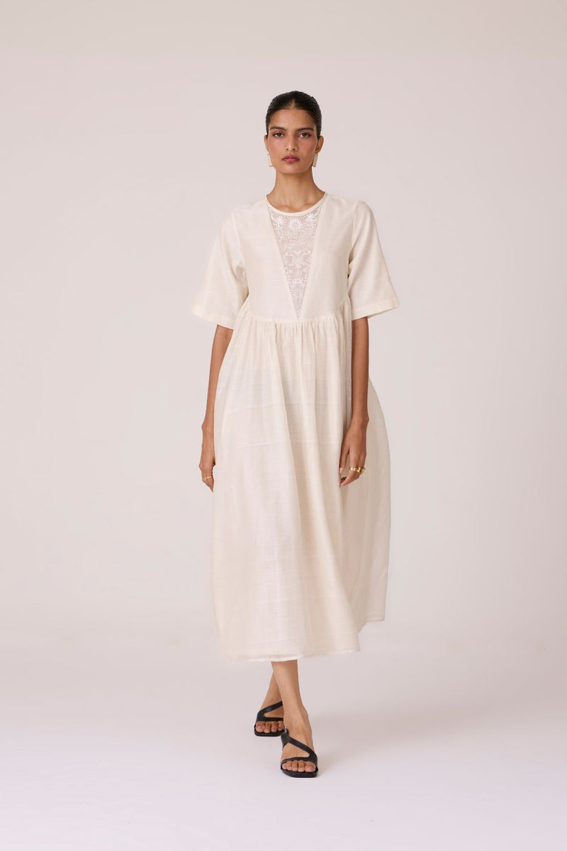 Callisto White Handwoven Dress chanderi by The Summer House in white color for women Worldwide