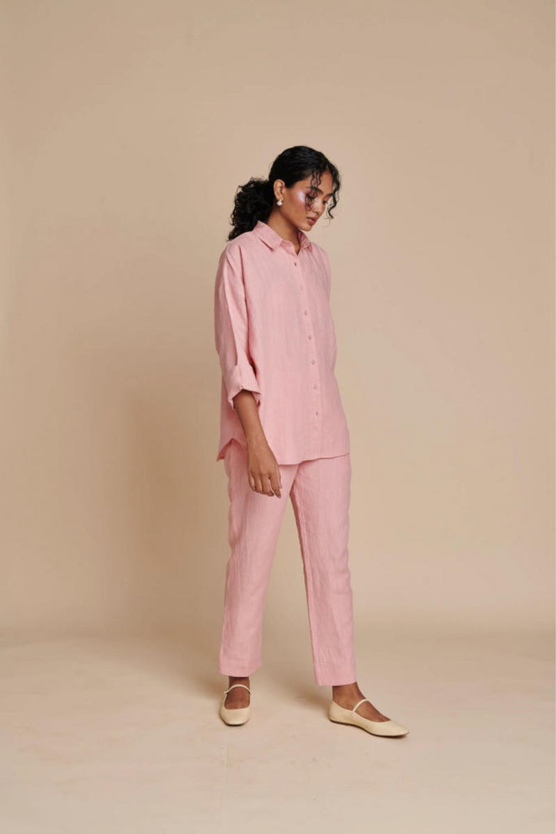 Candy Floss Linen Pleated Pants linen by Saphed in pink color for women Worldwide