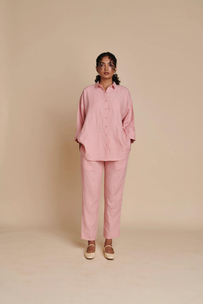 Candy Floss Linen Pleated Pants linen by Saphed in pink color for women Worldwide
