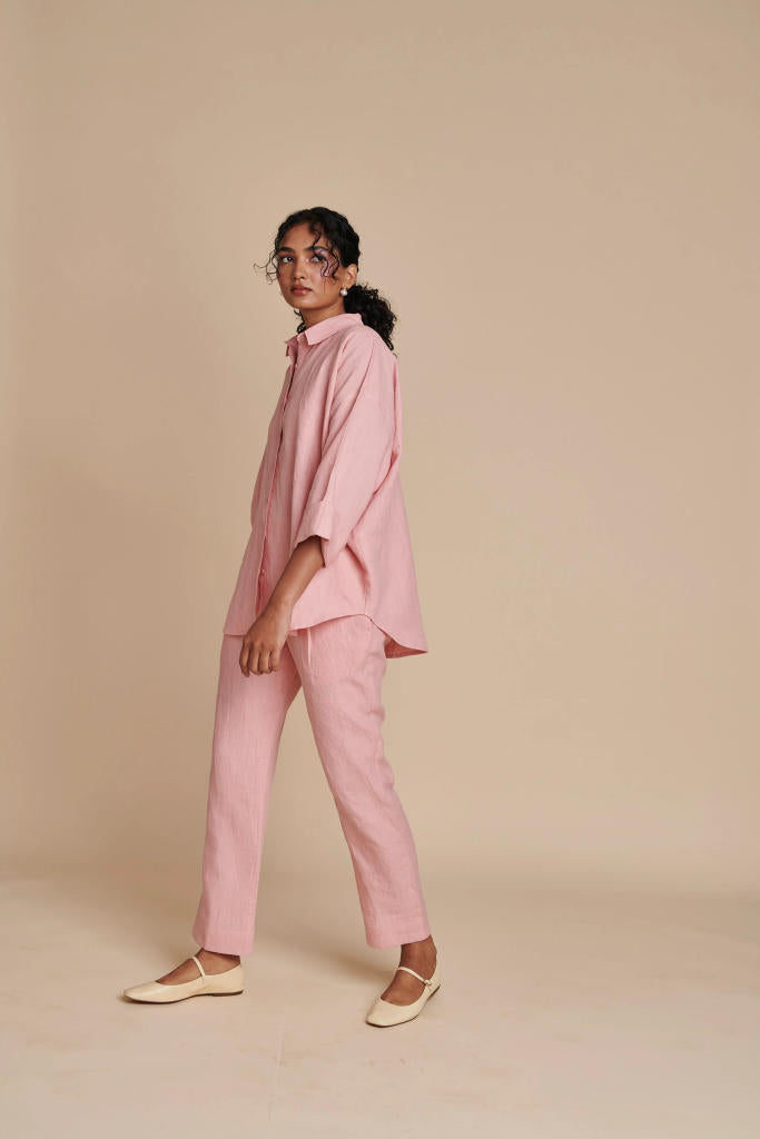 Candy Floss Linen Pleated Pants linen by Saphed in pink color for women Worldwide