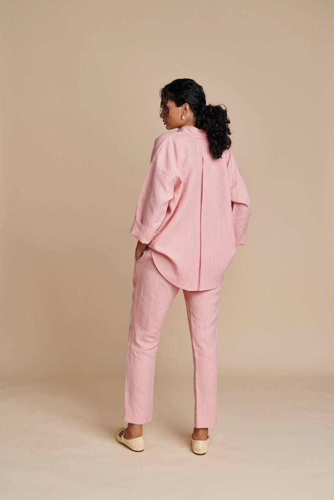 Candy Floss Linen Pleated Pants linen by Saphed in pink color for women Worldwide