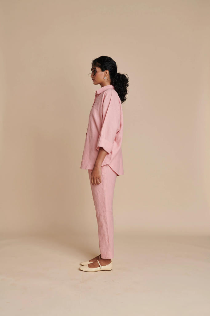 Candy Floss Linen Pleated Pants linen by Saphed in pink color for women Worldwide
