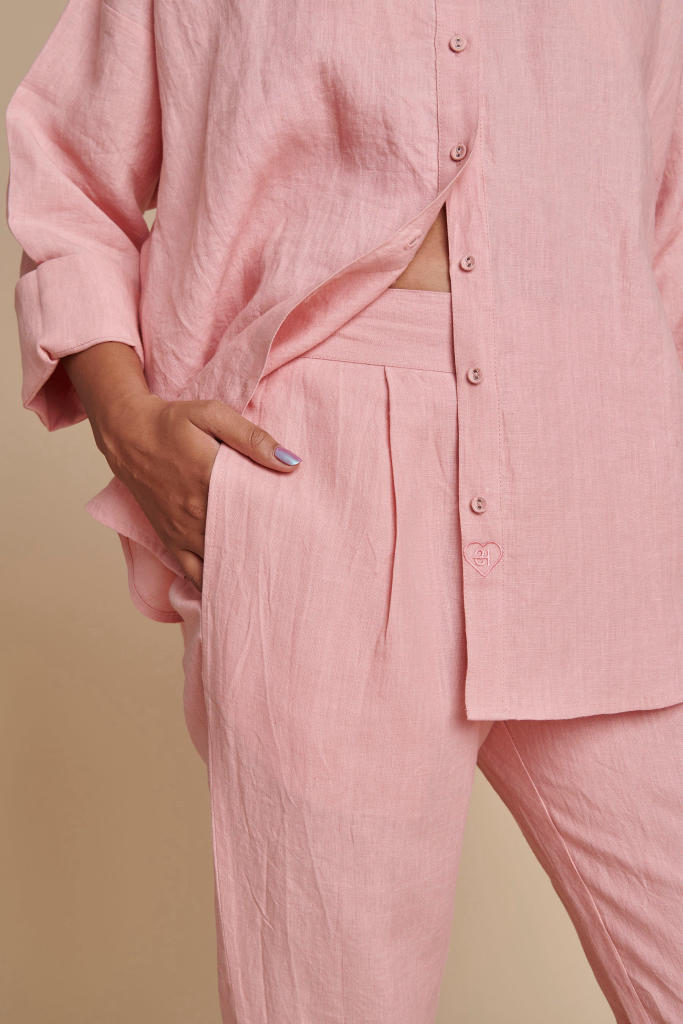 Candy Floss Linen Pleated Pants linen by Saphed in pink color for women Worldwide