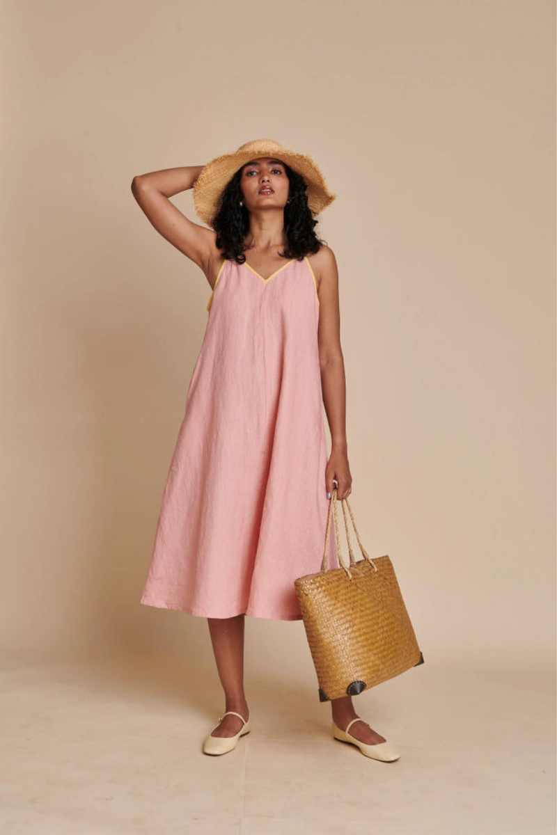 Candy Floss Linen Sundress linen by Saphed in pink color for women Worldwide