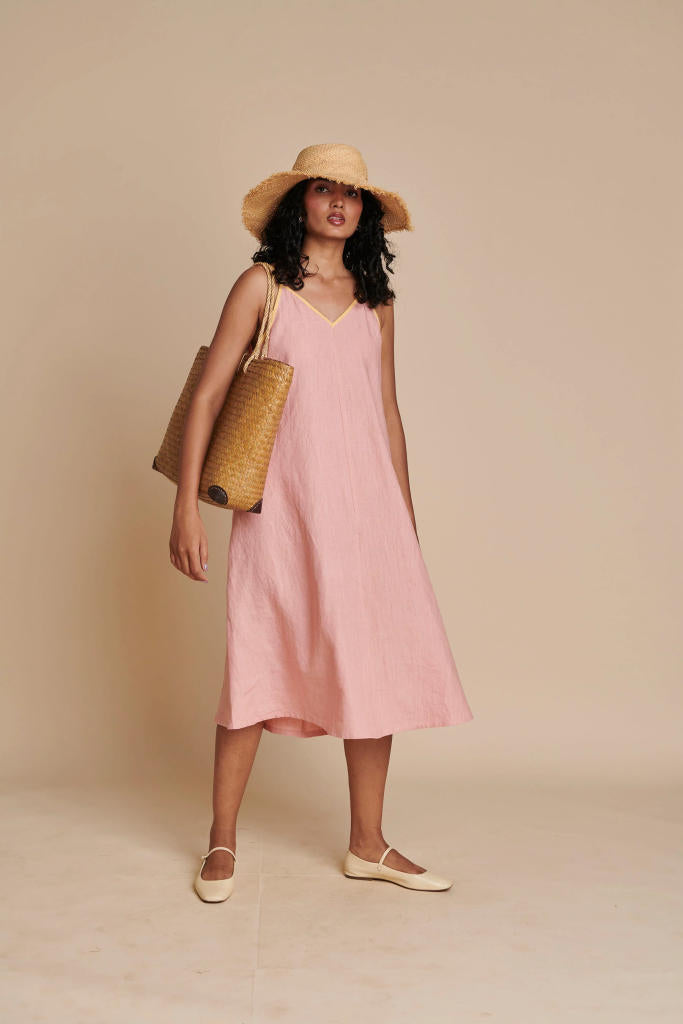 Candy Floss Linen Sundress linen by Saphed in pink color for women Worldwide