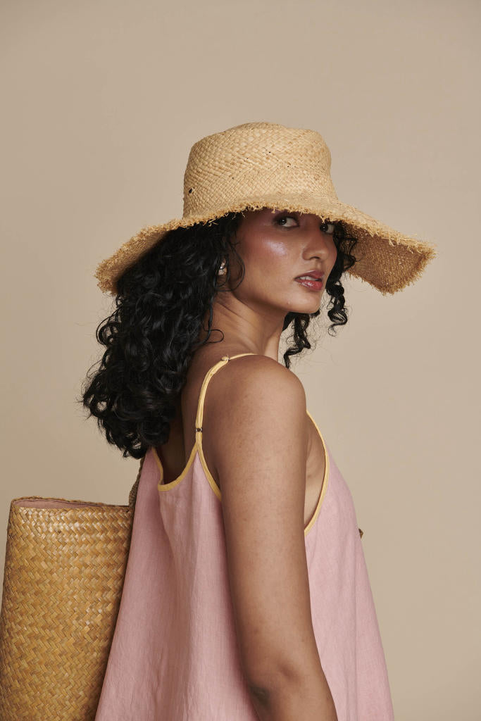 Candy Floss Linen Sundress linen by Saphed in pink color for women Worldwide