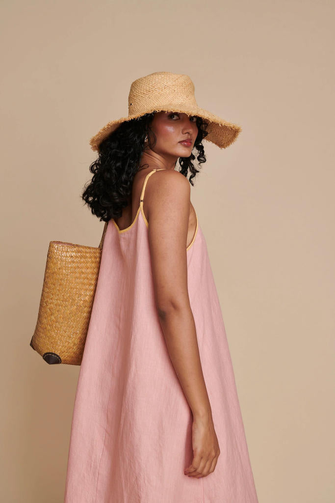 Candy Floss Linen Sundress linen by Saphed in pink color for women Worldwide