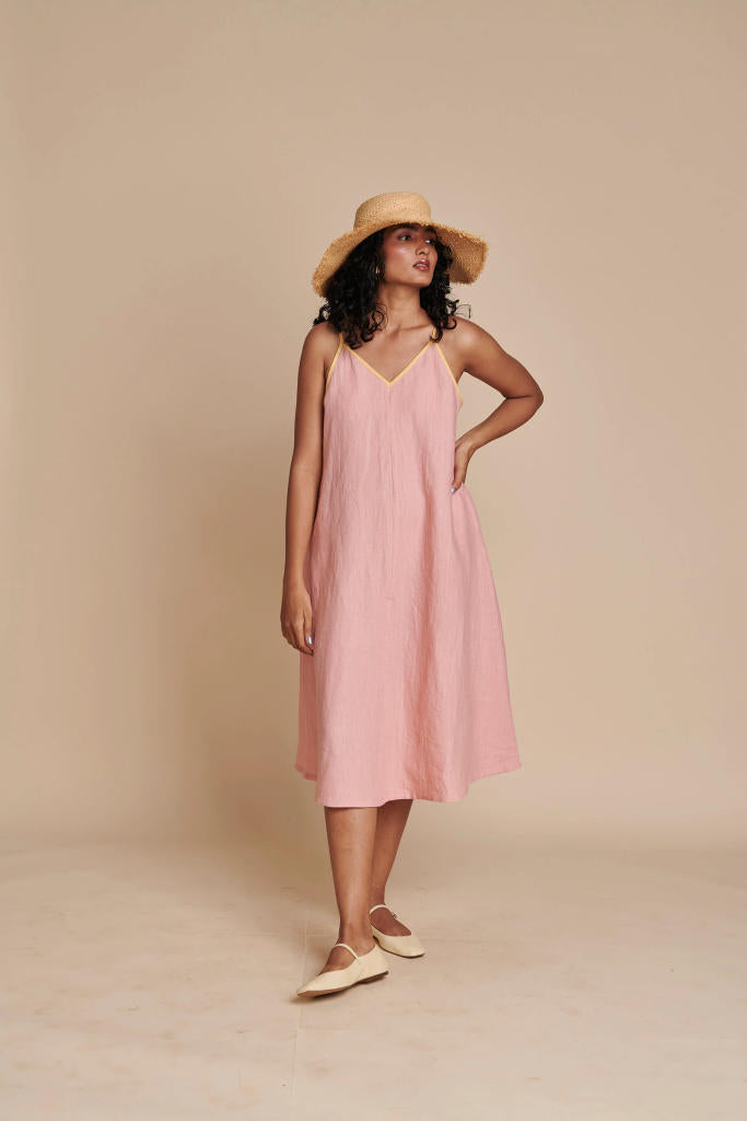 Candy Floss Linen Sundress linen by Saphed in pink color for women Worldwide