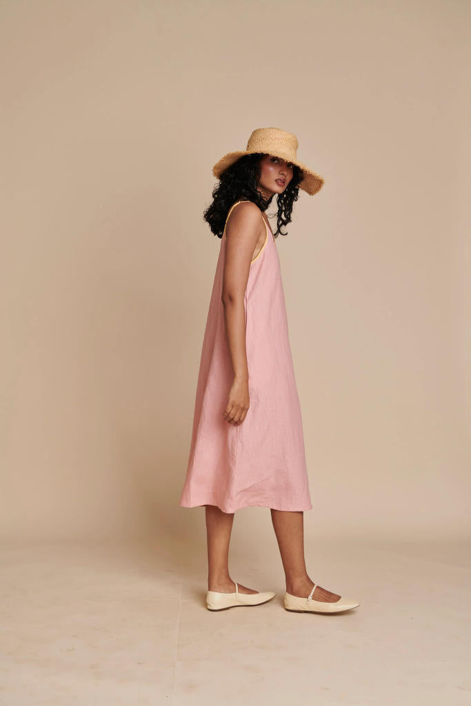 Candy Floss Linen Sundress linen by Saphed in pink color for women Worldwide