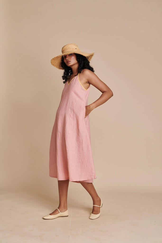 Candy Floss Linen Sundress linen by Saphed in pink color for women Worldwide