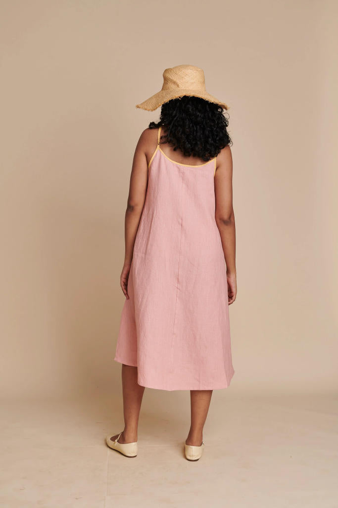 Candy Floss Linen Sundress linen by Saphed in pink color for women Worldwide