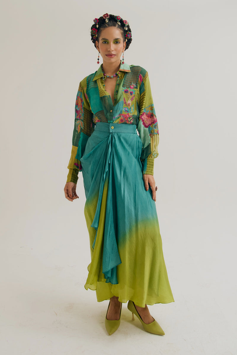 Paako Vinca Set jute,linen,silk co-ord set by Capisvirleo in green for women Worldwide