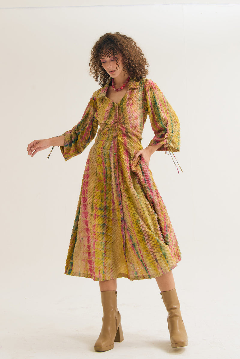 Lantana Dress cotton silk,chanderi dress by Capisvirleo in yellow for women Worldwide