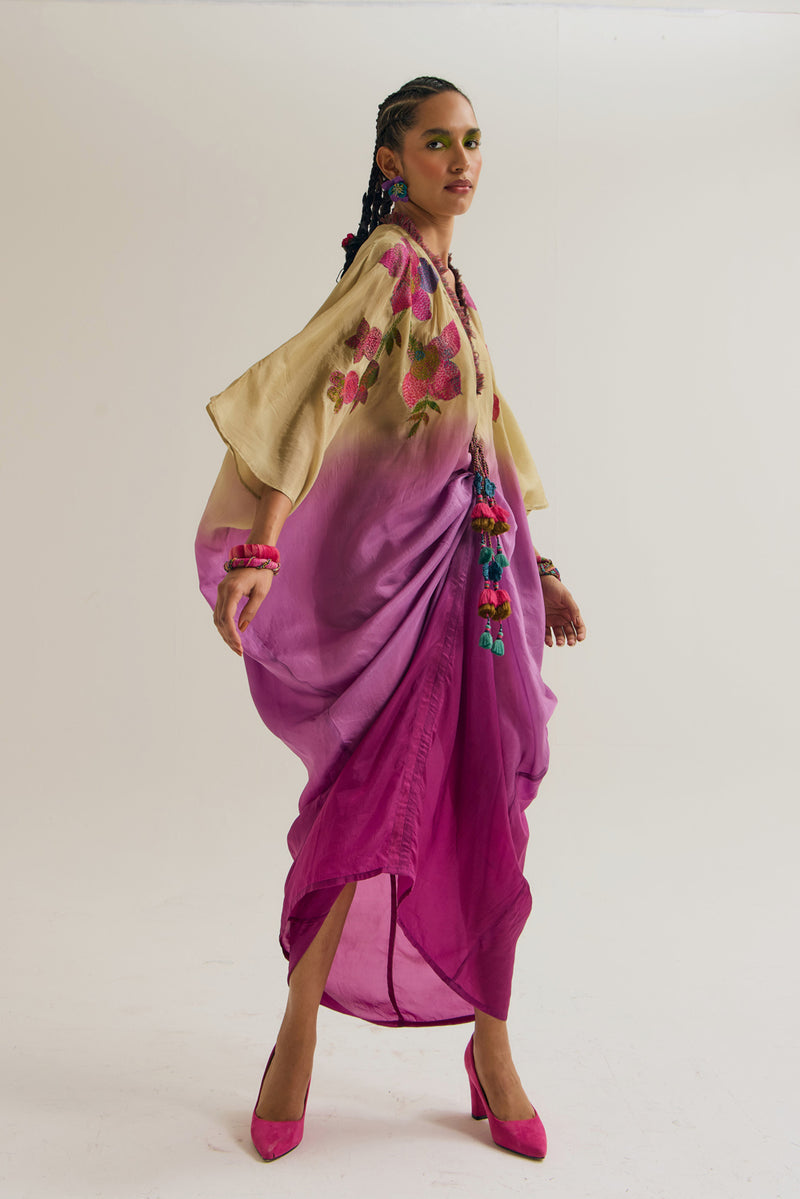 Cherry-Blossom Kaftan habutai silk tunics/kaftan by Capisvirleo in olive for women Worldwide