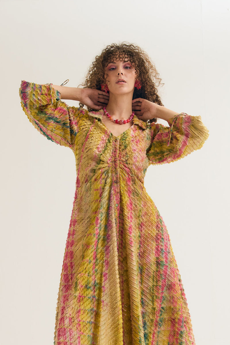 Lantana Dress cotton silk,chanderi dress by Capisvirleo in yellow for women Worldwide