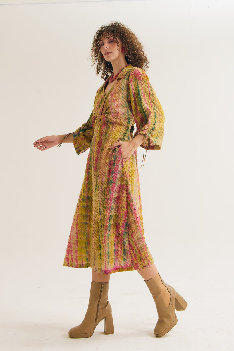 Lantana Dress cotton silk,chanderi dress by Capisvirleo in yellow for women Worldwide