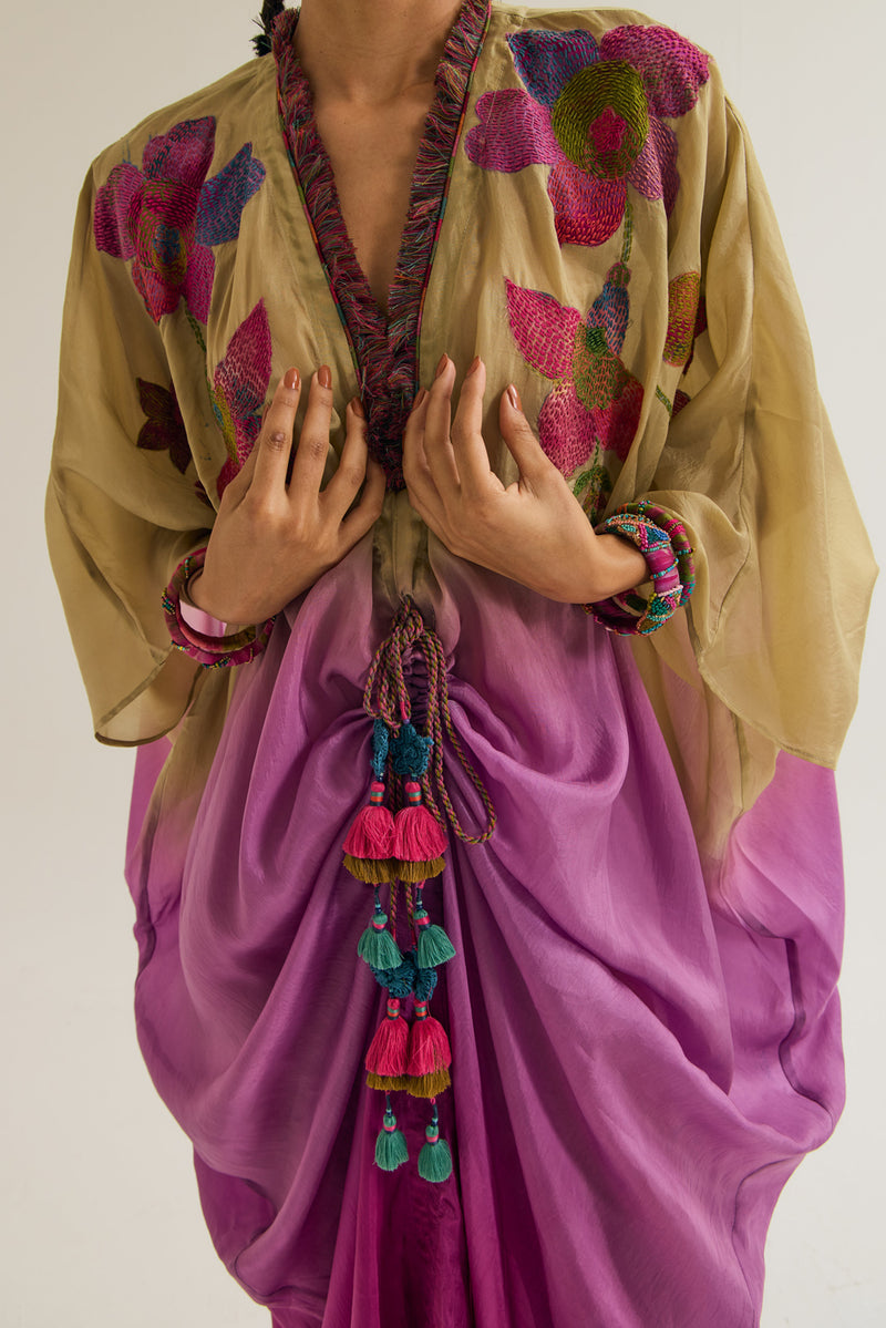 Cherry-Blossom Kaftan habutai silk tunics/kaftan by Capisvirleo in olive for women Worldwide