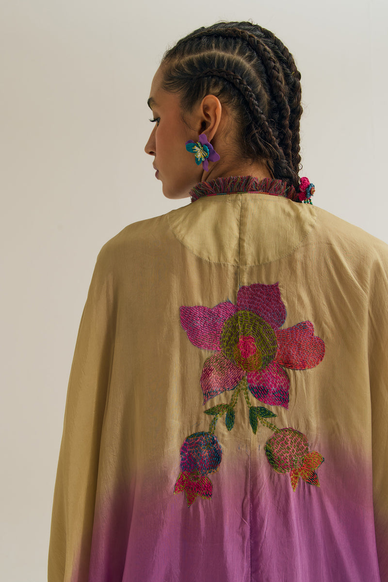 Cherry-Blossom Kaftan habutai silk tunics/kaftan by Capisvirleo in olive for women Worldwide