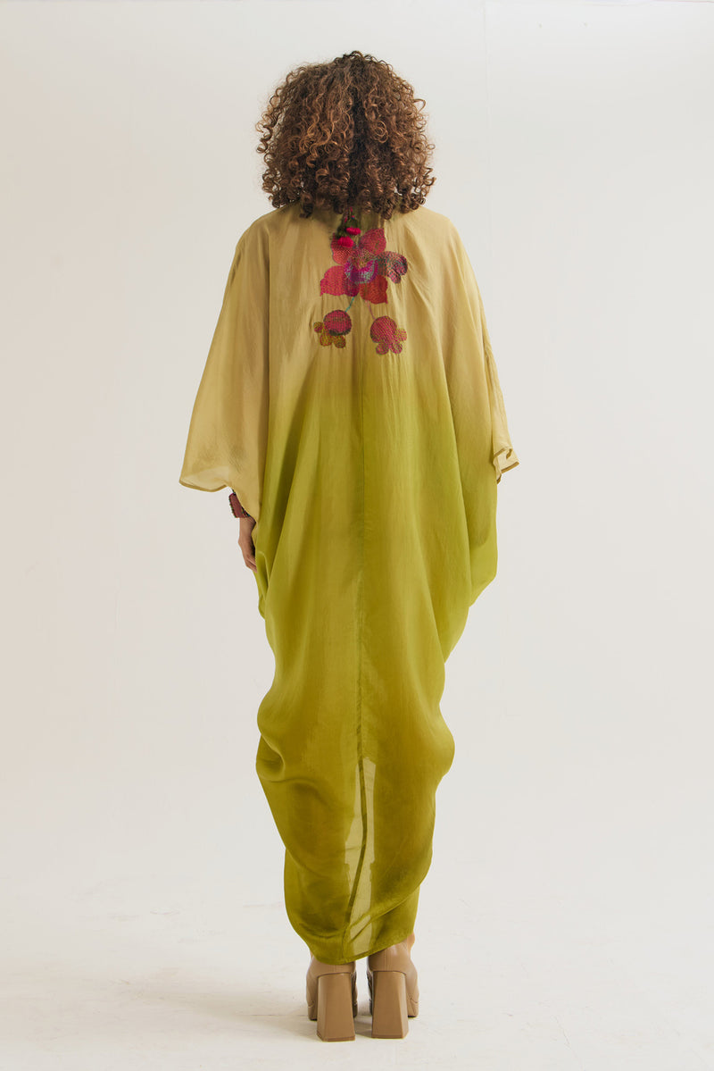 Cherry-Blossom Kaftan habutai silk tunics/kaftan by Capisvirleo in olive for women Worldwide